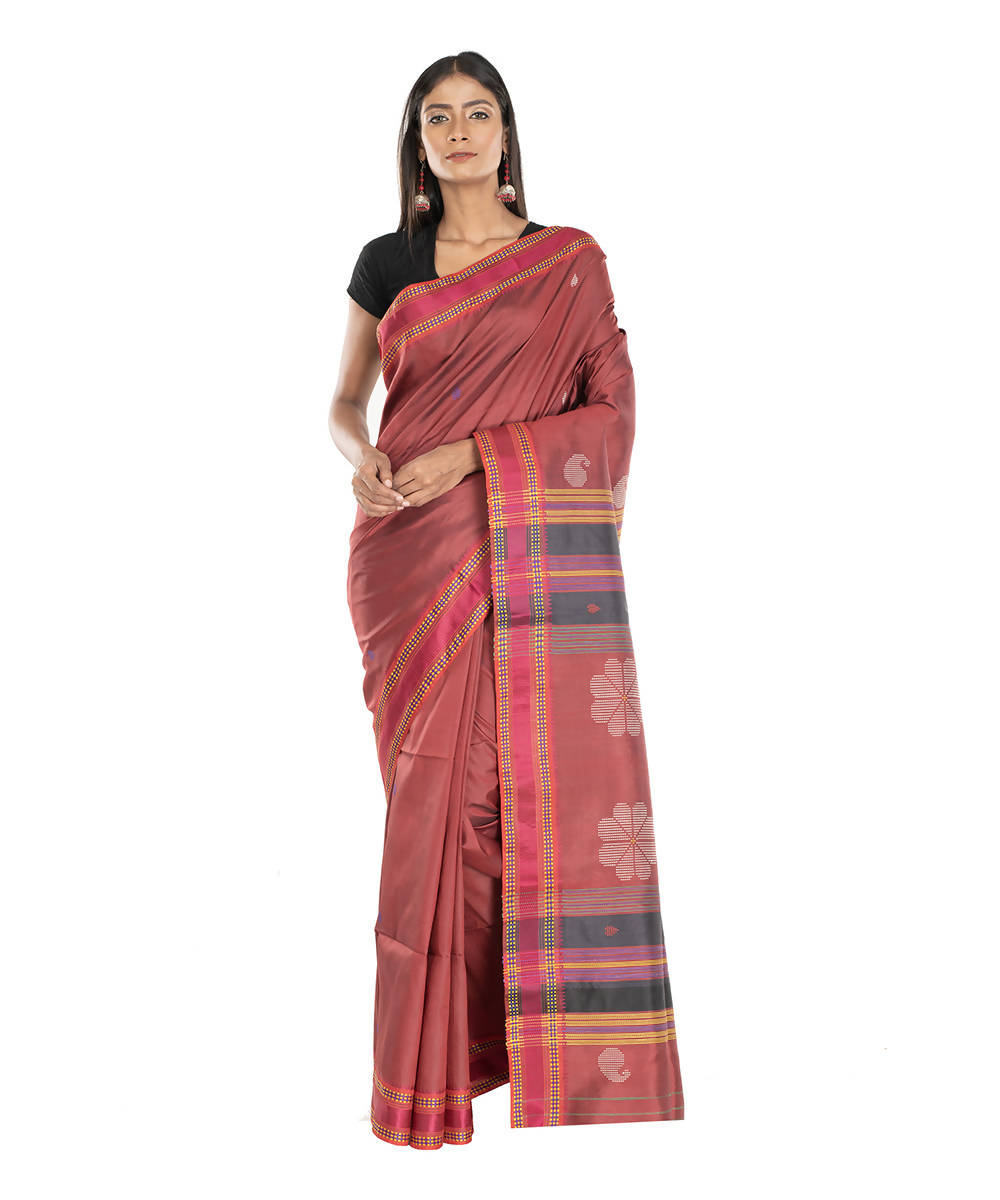 Maroon handloom tangail bengal cotton saree