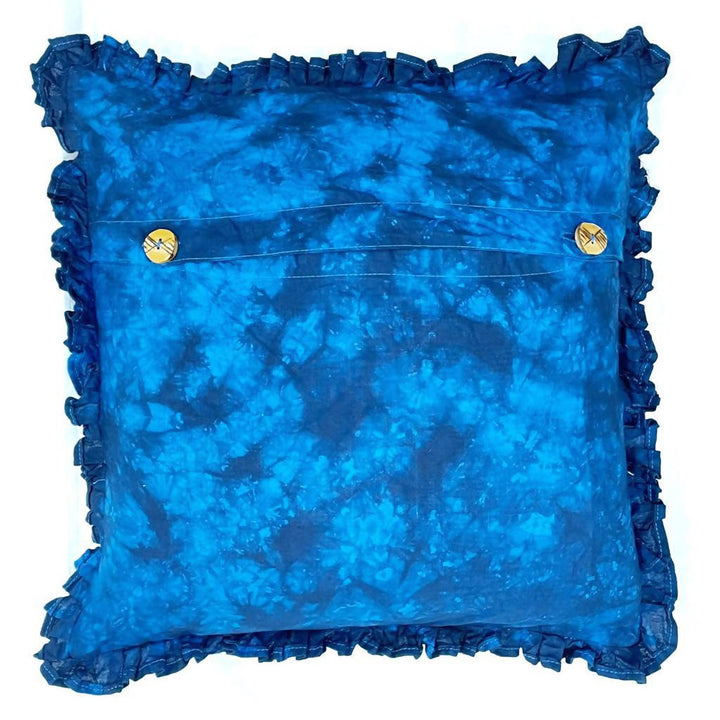 Blue handwoven cotton tie and dye cushion cover