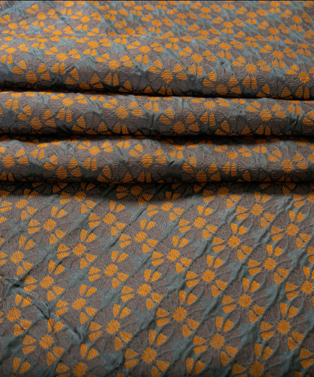 Mustard grey handwoven banarasi silk fabric