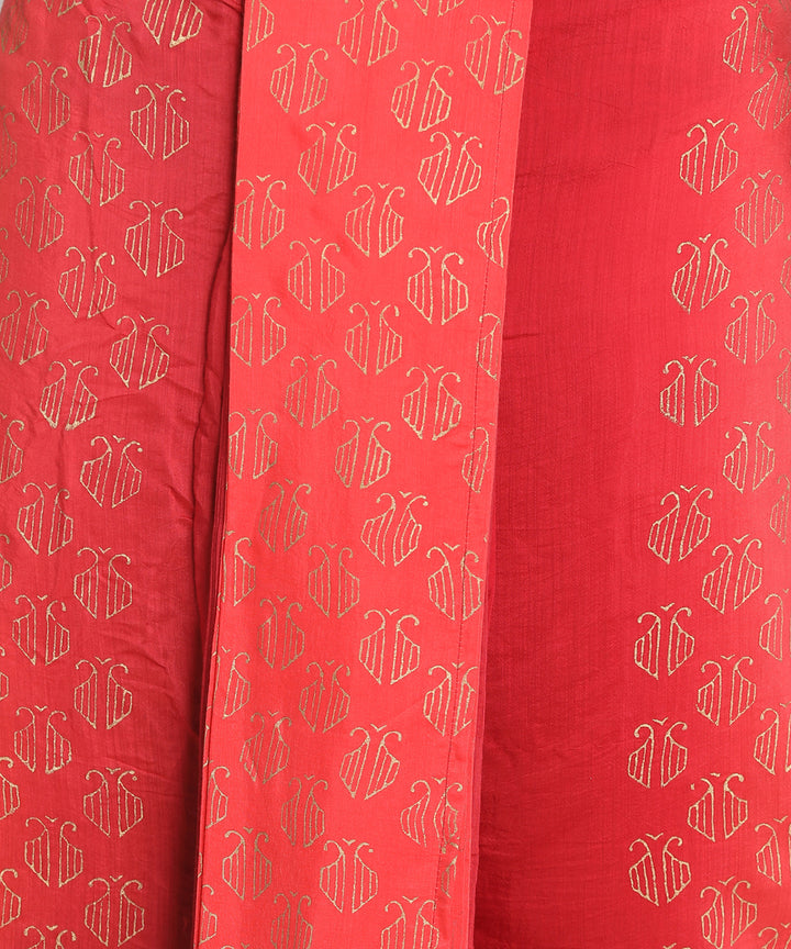 Red ombre cotton silk ready to wear stitched handblock print dhoti