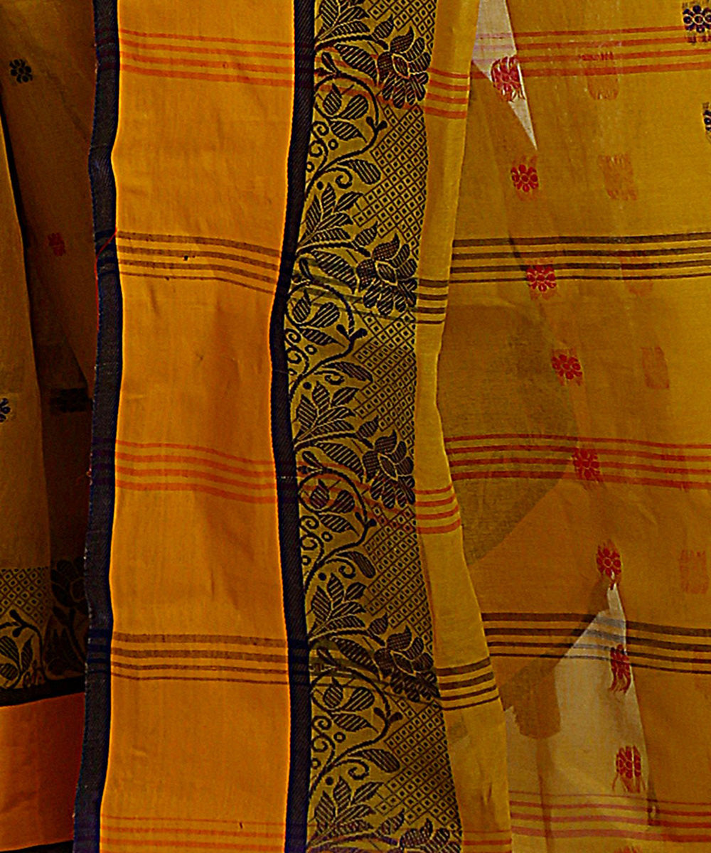 Mustard handwoven tangail tant cotton bengal saree