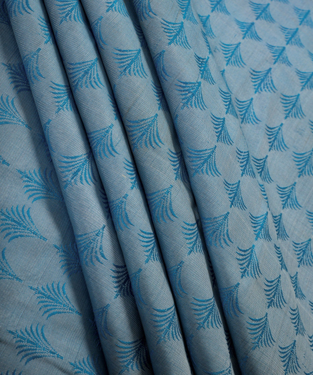 Sky blue handwoven cotton silk banarasi fabric