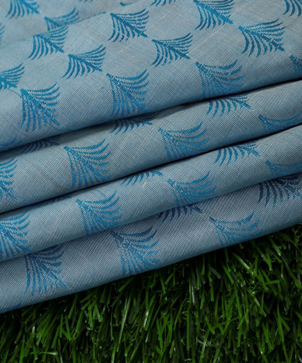 Sky blue handwoven cotton silk banarasi fabric