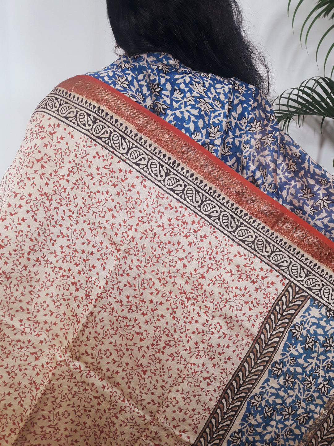 Blue handblock print maheshwari silk kurti dupatta cotton palazzo set
