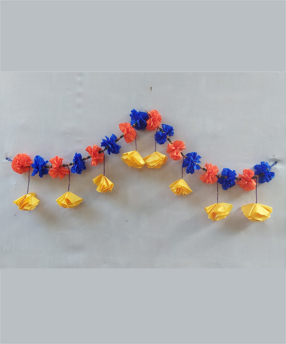 Blue yellow orange handcrafted cotton silk toran