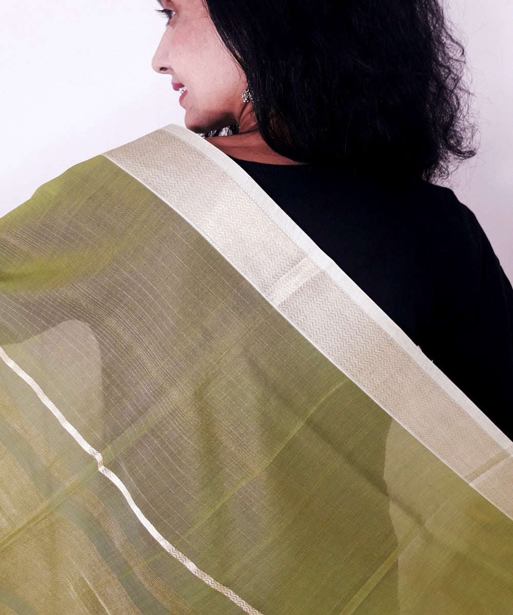 Olive green handloom maheshwari silk dupatta with zari border