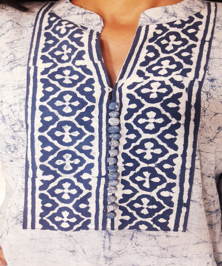 Indigo handblock printed cotton kurti