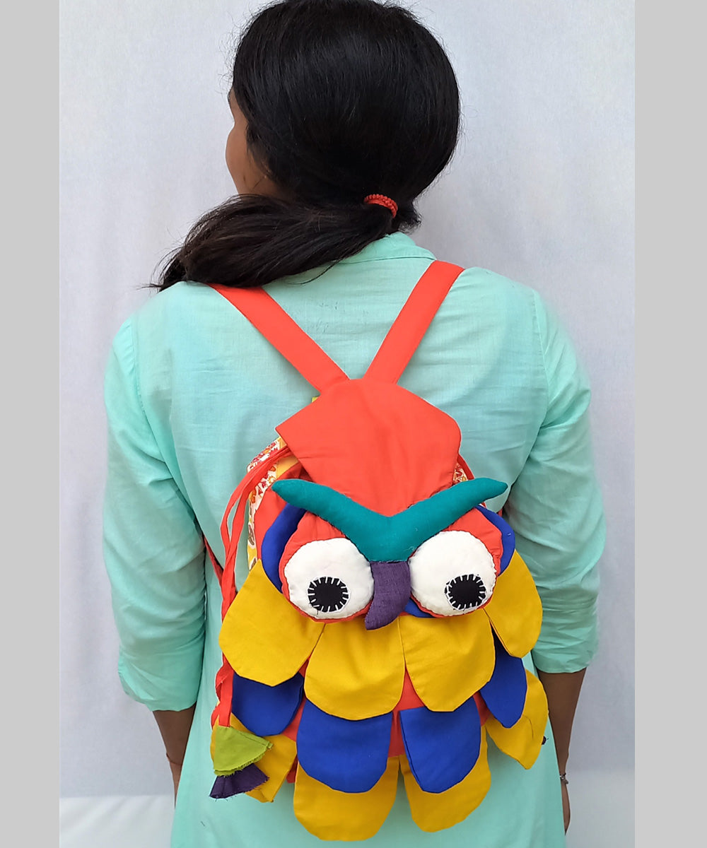 Blue yellow cotton handcrafted backpack