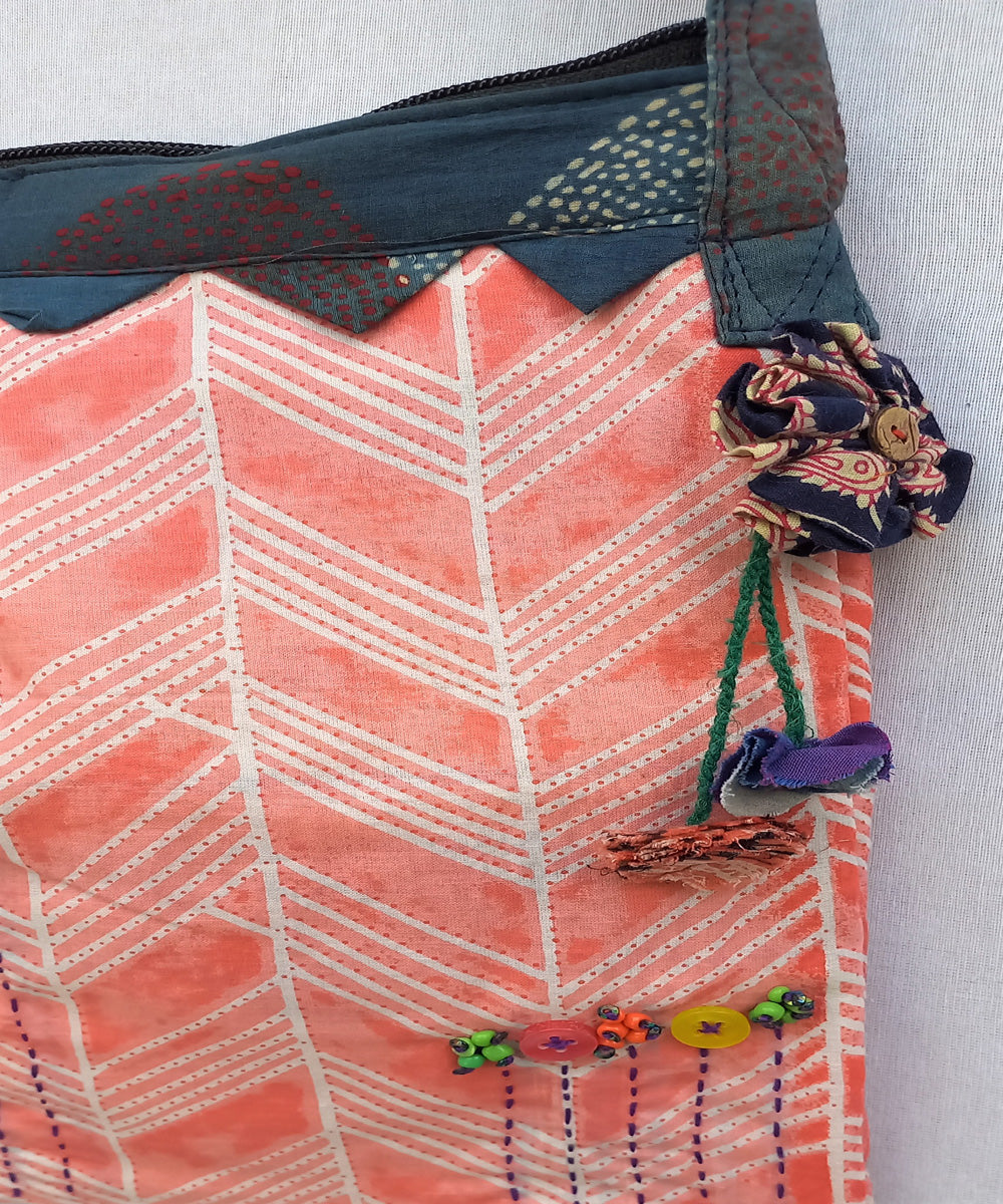 Pink blue handcrafted vegetable dye cloth weekend bag