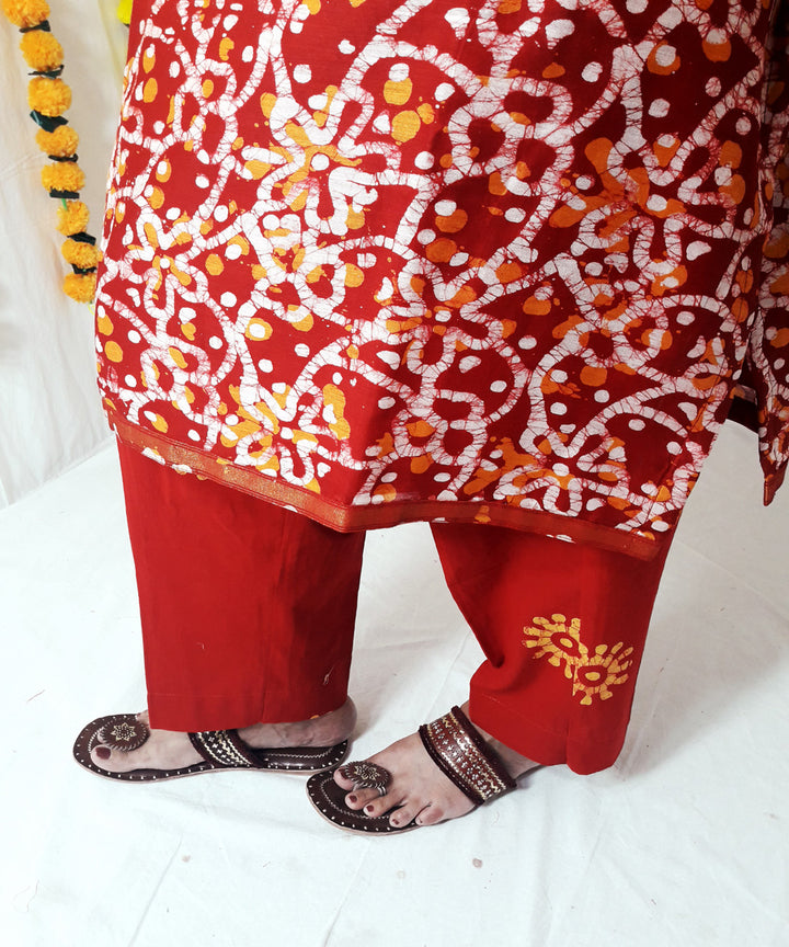 3pc red batik dyed chanderi suit set