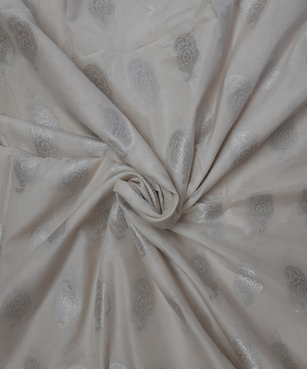 White handwoven phekwa buti cotton silk banarasi fabric