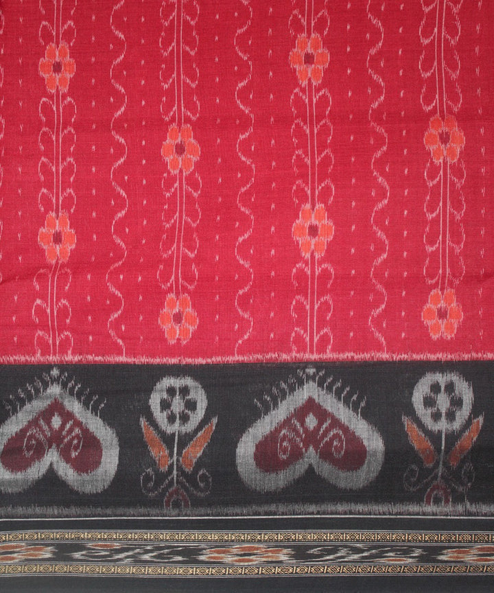 Handwoven Nuapatna Ikat Cotton Saree in Maroon and Black