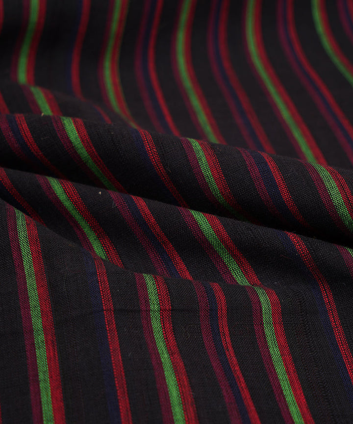 0.7m Black multicolor handwoven stripe cotton mangalagiri fabric