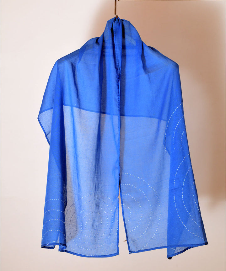 Cyan blue hand printed shibori cotton stole