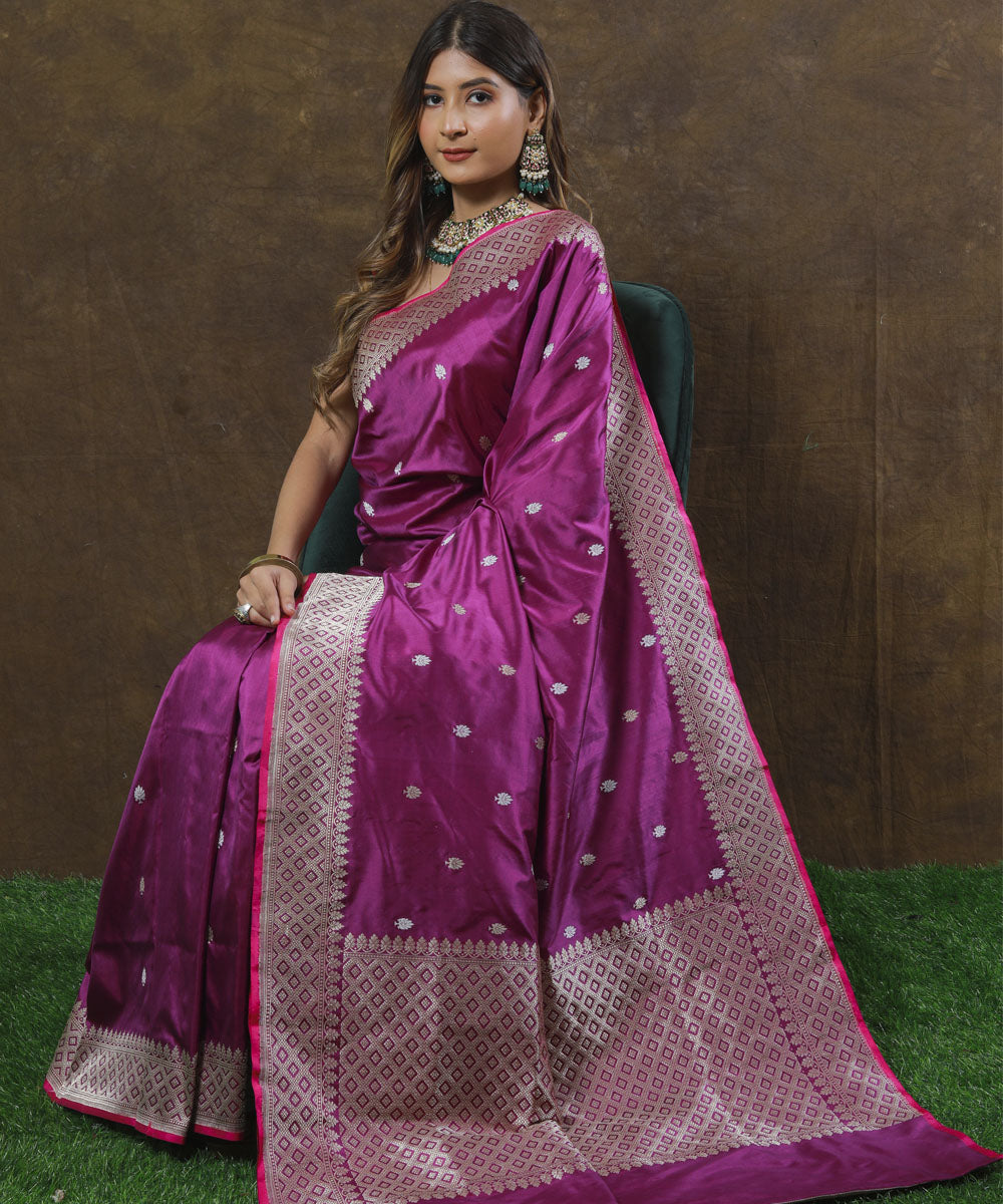 Purple magenta silk handloom banarasi saree