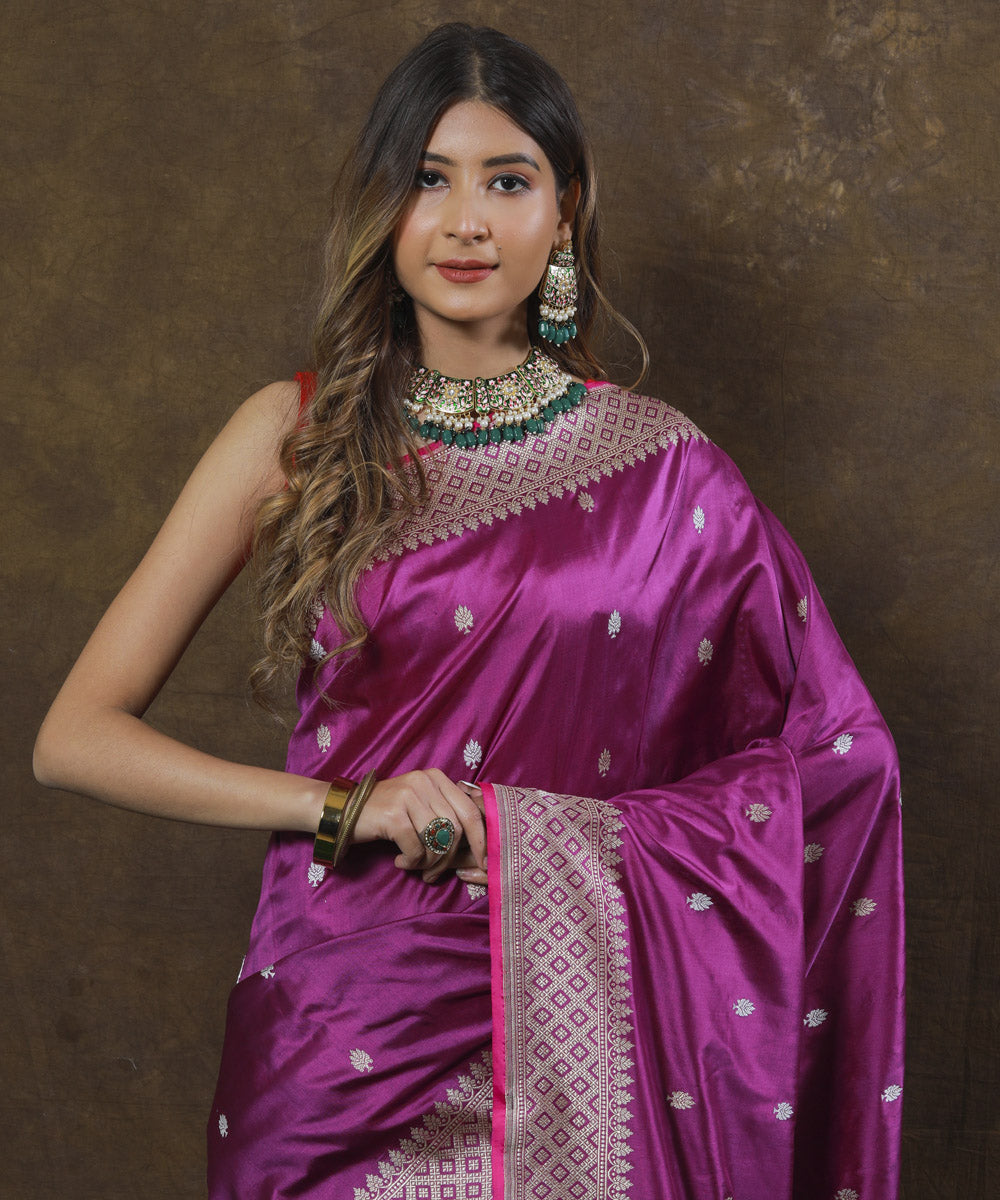 Purple magenta silk handloom banarasi saree