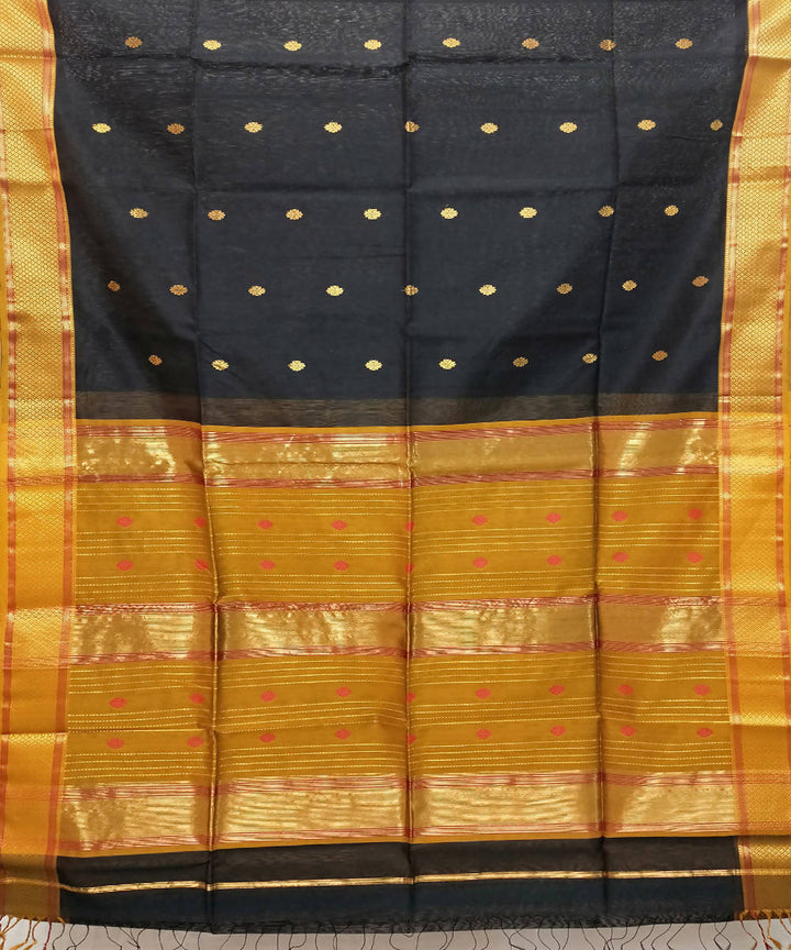 Black golden handwoven cotton silk maheshwari saree