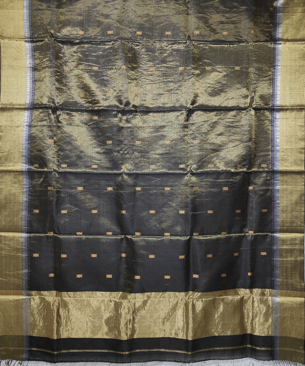 Black golden zari handwoven cotton silk maheshwari saree