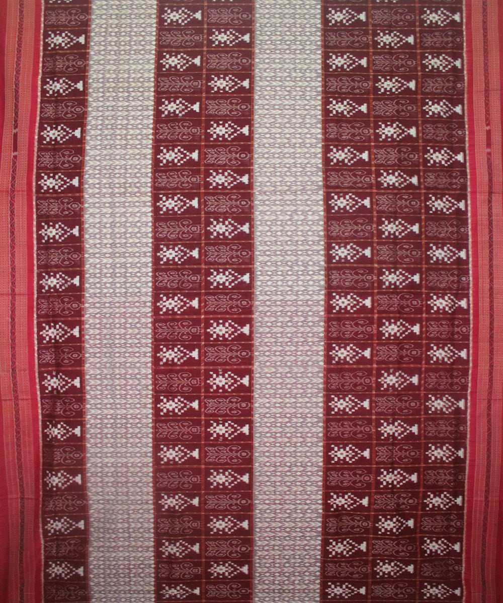 Handwoven Sambalpuri Ikat Cotton Saree in Dark Maroon and Red