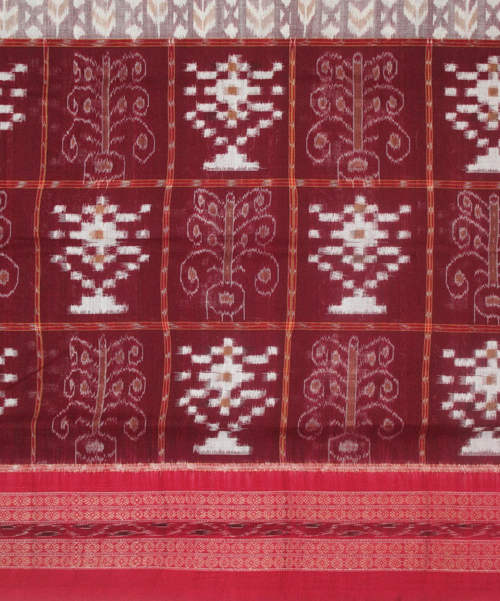 Handwoven Sambalpuri Ikat Cotton Saree in Dark Maroon and Red