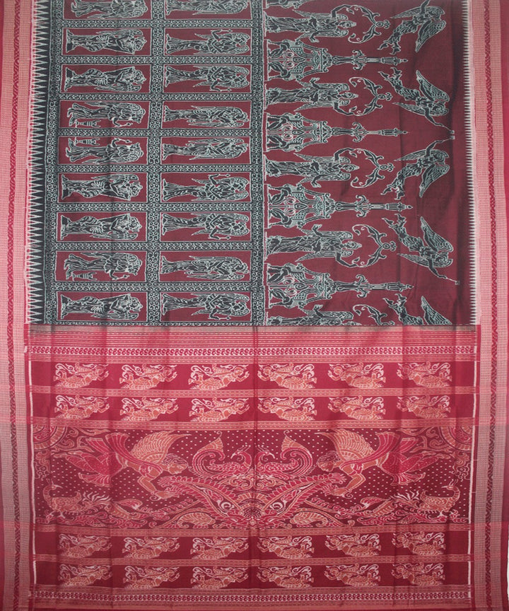Handwoven Sambalpuri Ikat Cotton Saree in Black and Maroon