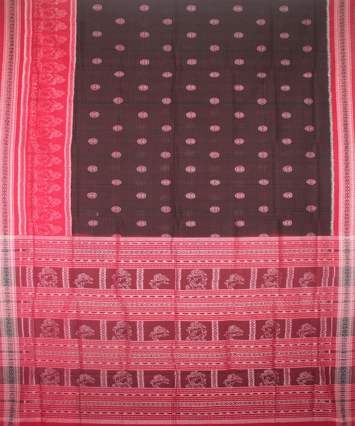 Black Red Handwoven Sambalpuri Ikat Saree