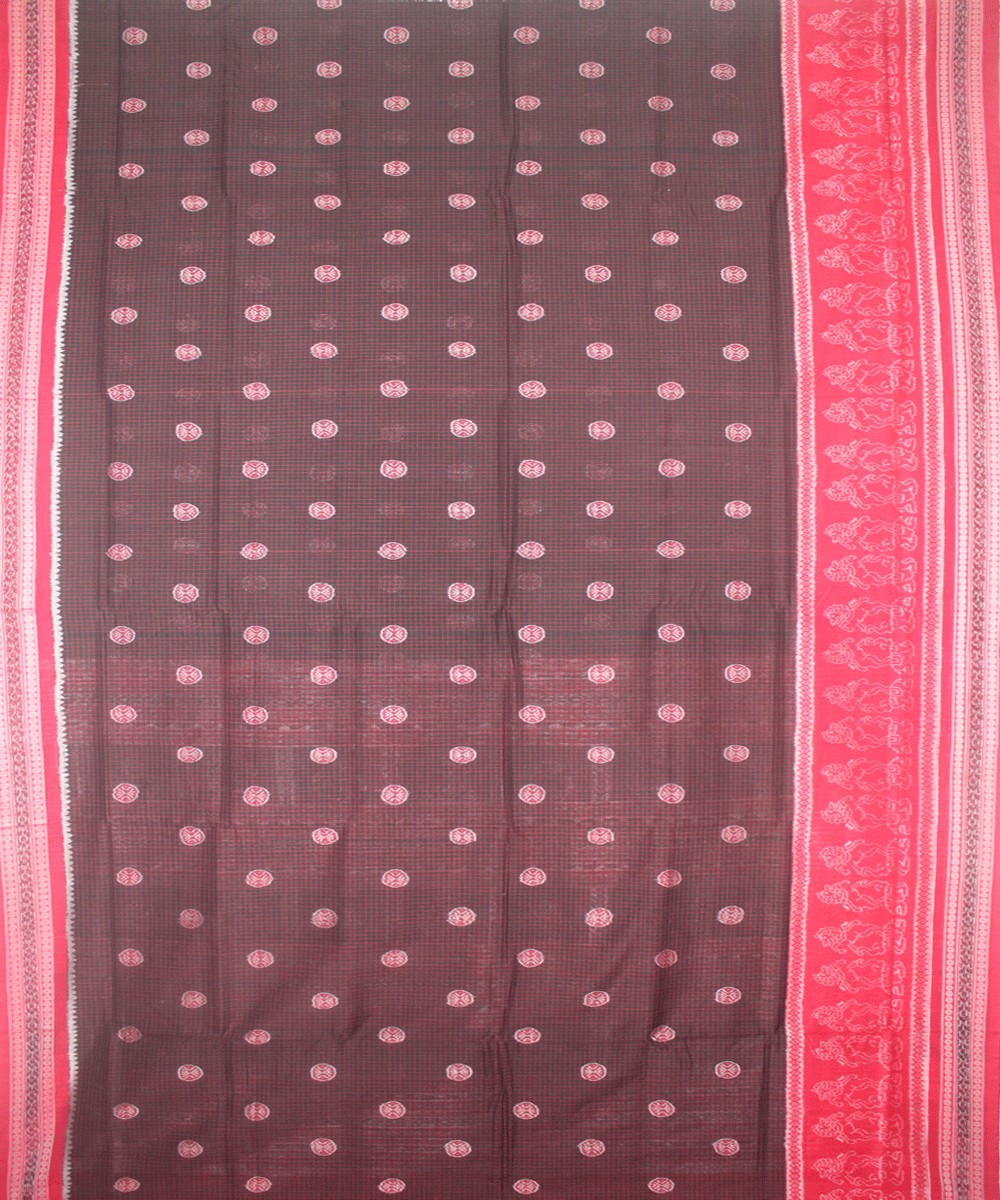 Black Red Handwoven Sambalpuri Ikat Saree