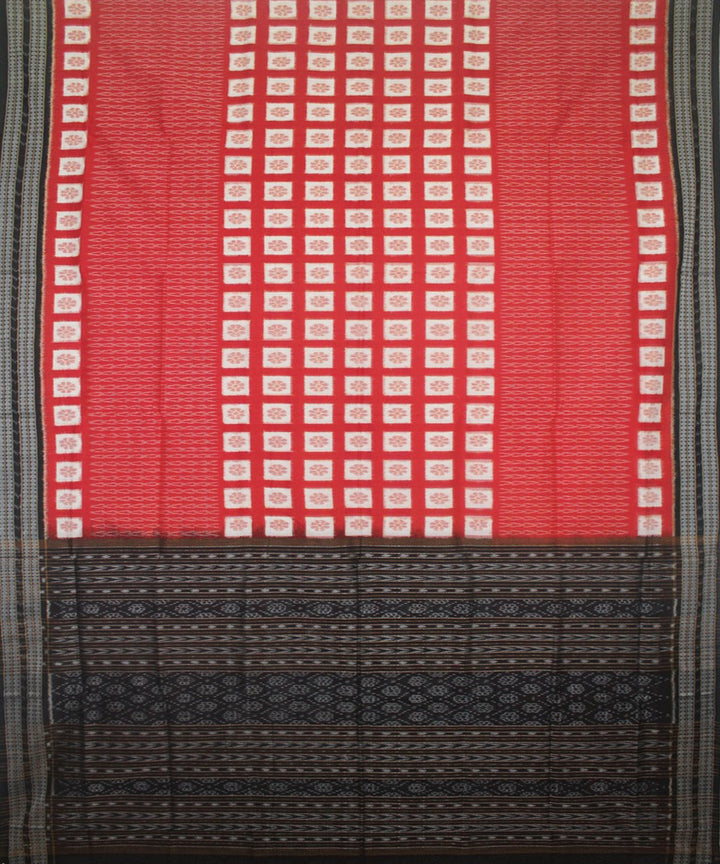 Handwoven Sambalpuri Ikat Cotton Saree in Reddish Rust and Black