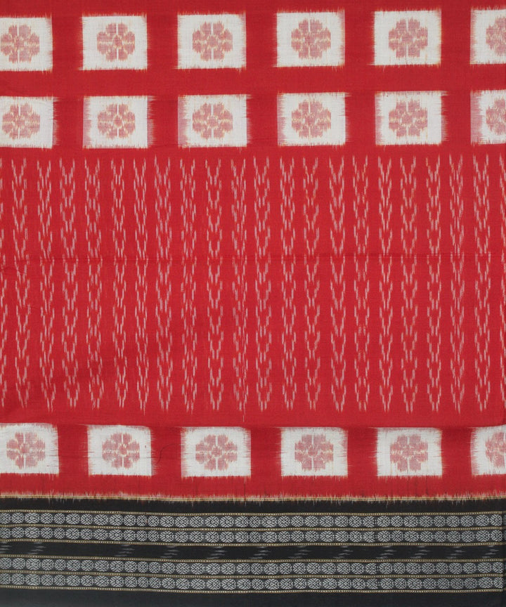 Handwoven Sambalpuri Ikat Cotton Saree in Reddish Rust and Black