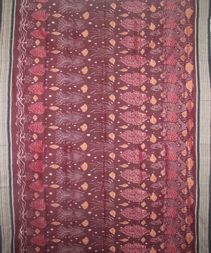 Handwoven Sambalpuri Ikat Cotton Saree in Coffee and Black