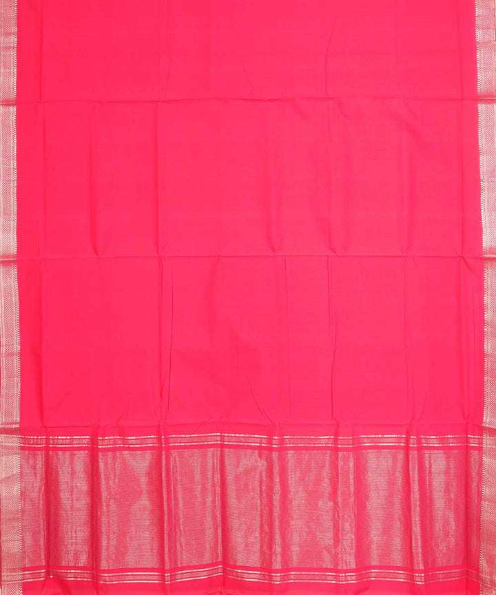 Pink silver border cotton handwoven mangalagiri saree