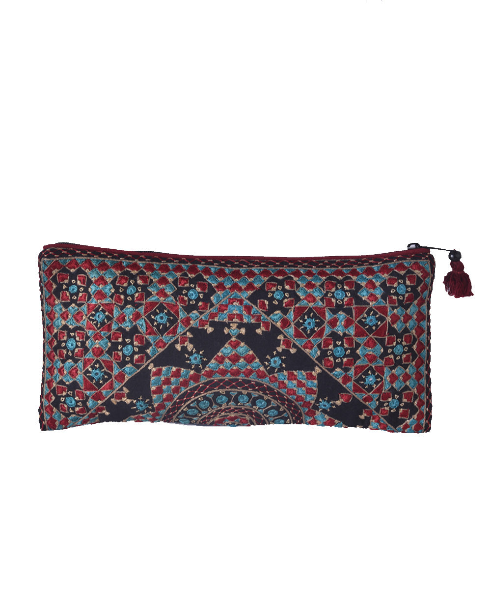Black hand embroidery cotton clutch purse