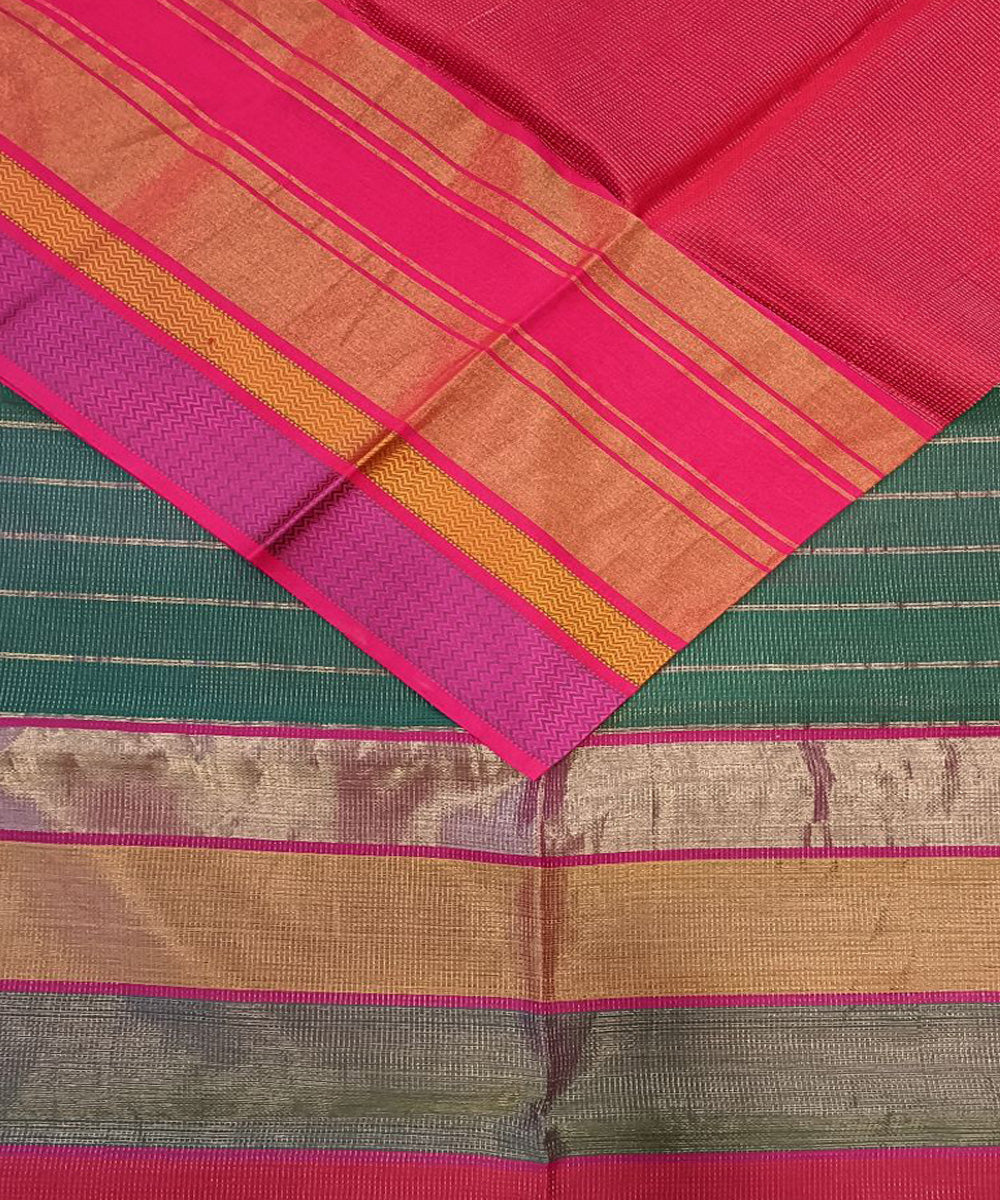 Red green handwoven cotton silk maheshwari saree