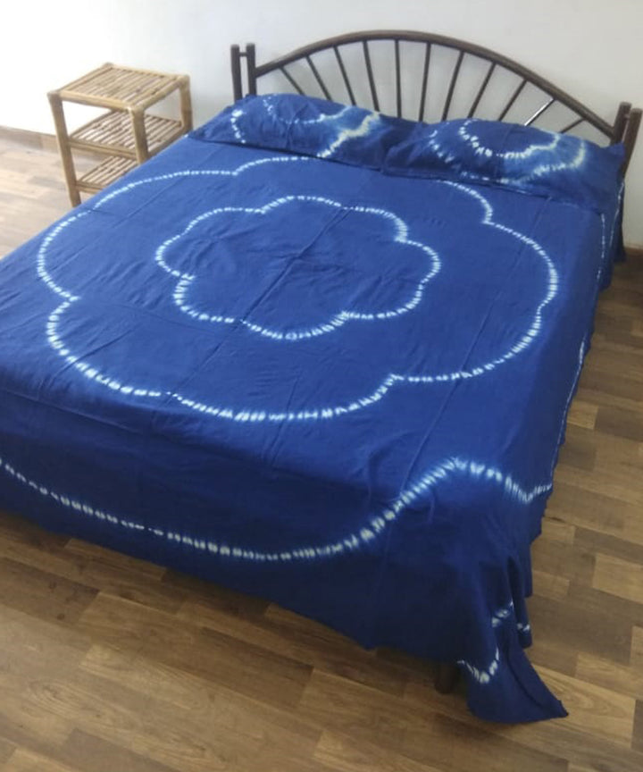 Dark blue handcrafted tie dye cotton double bedsheet