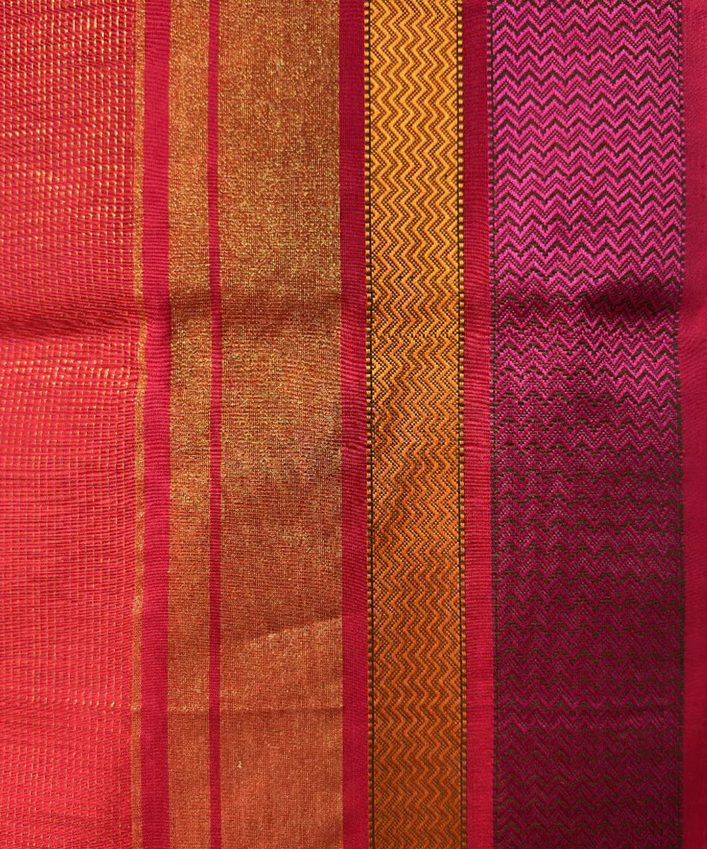 Red green handwoven cotton silk maheshwari saree