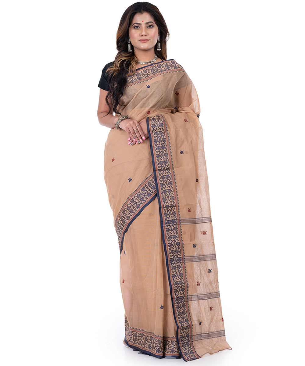 Brown handwoven tangail cotton saree