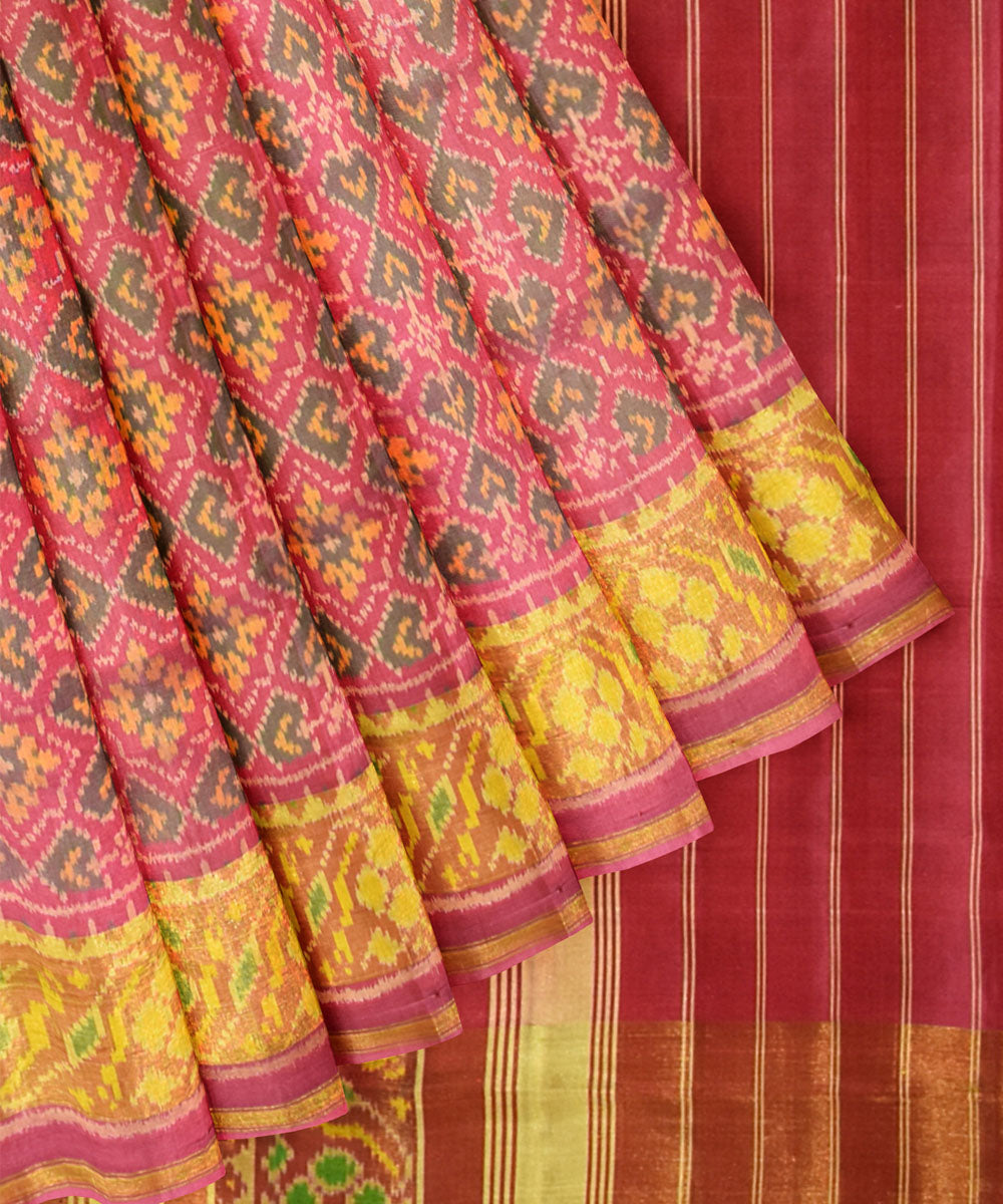 Pink silk handwoven patola saree