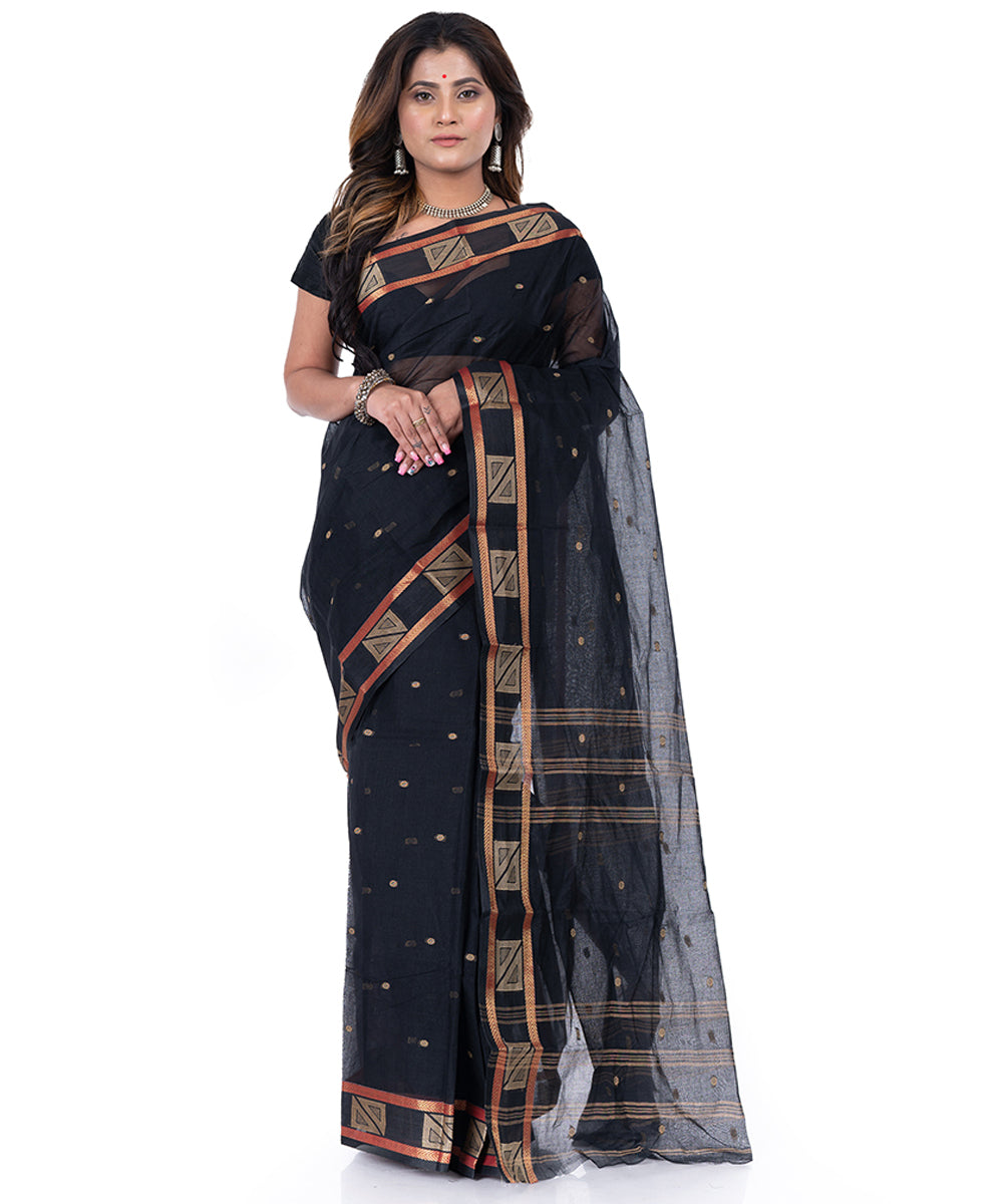 Black handwoven tangail cotton saree