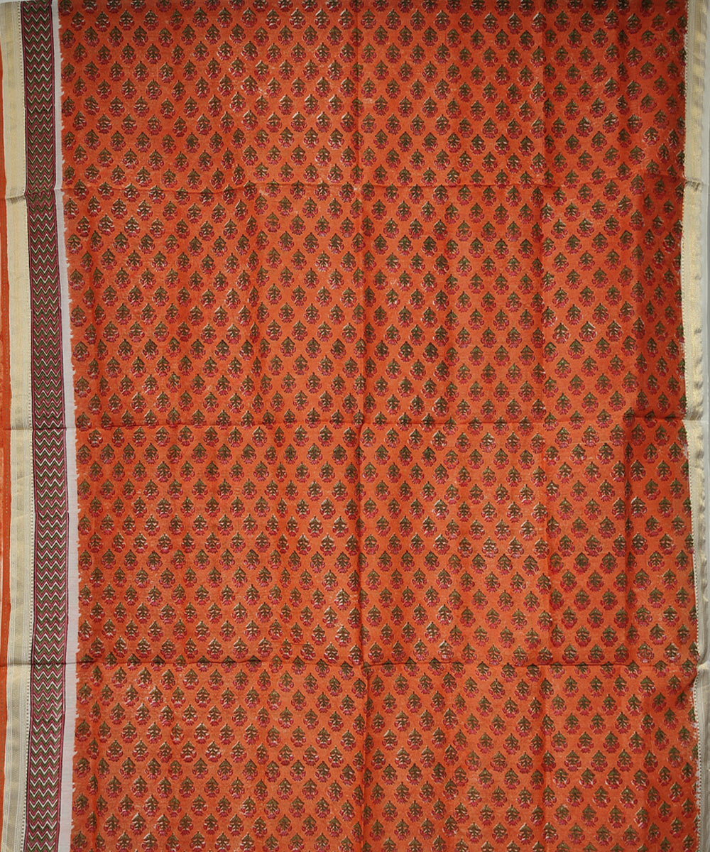 2pc Orange handloom maheshwari block print cotton silk dress material