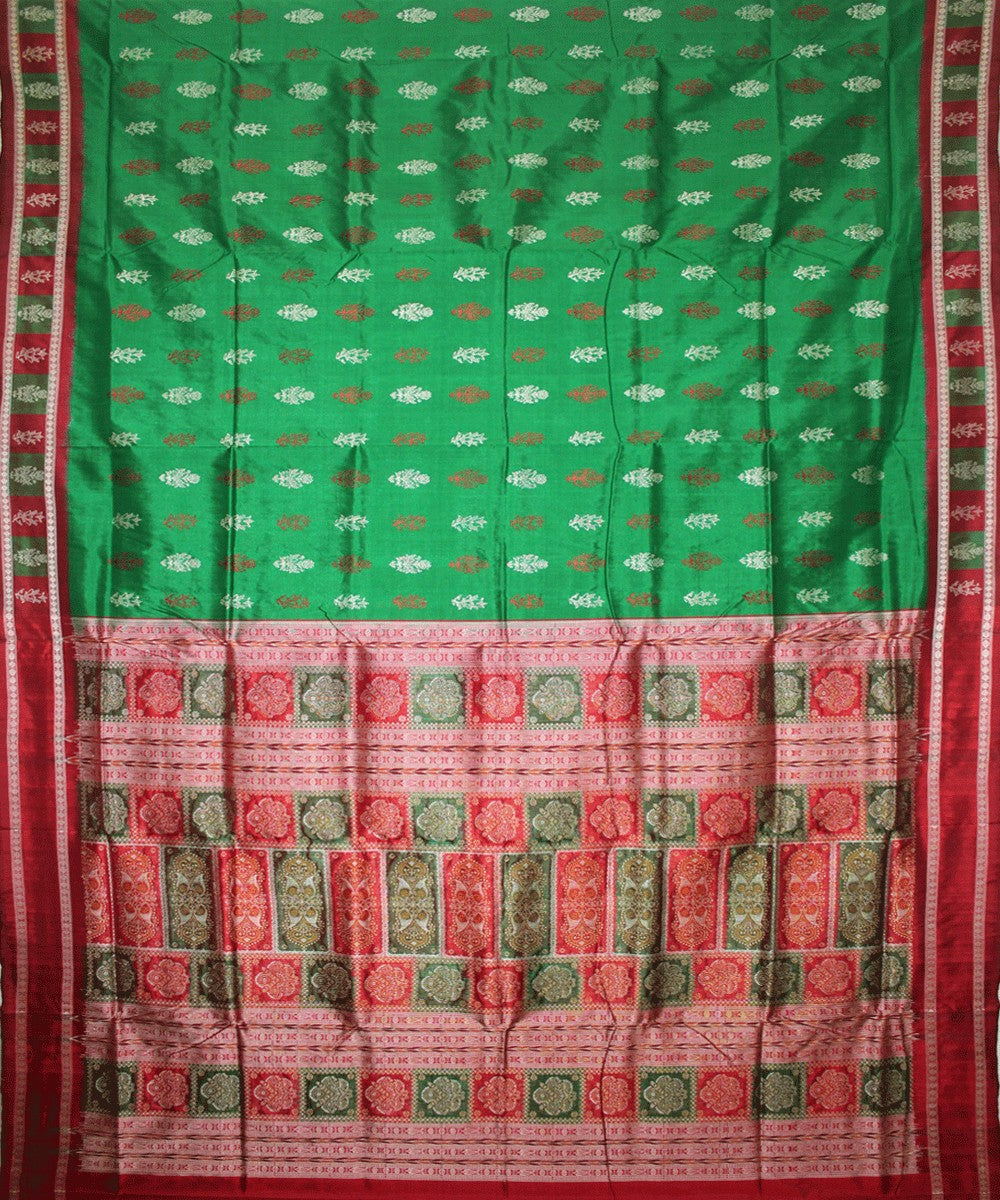 Handloom Bomkai Silk Saree Green Red