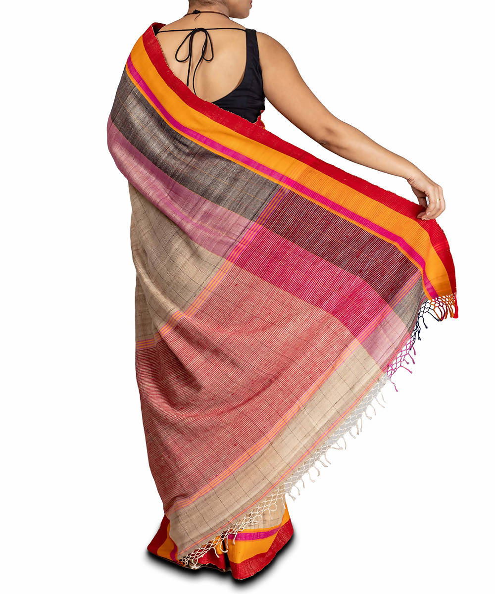 Light Brown handwoven tussar ghiccha silk saree
