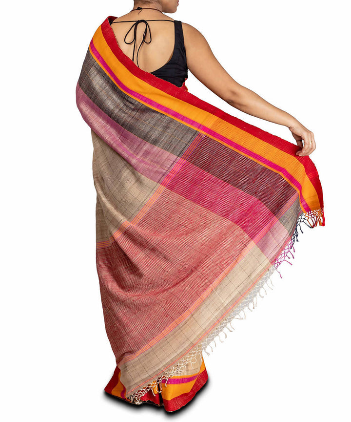 Light Brown handwoven tussar ghiccha silk saree