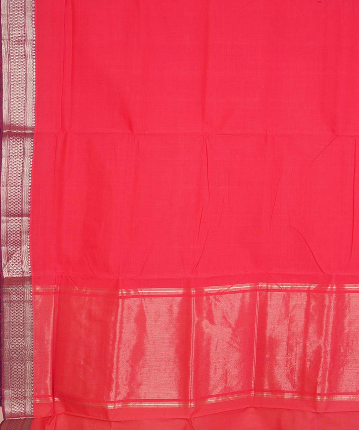 Pink silver big border cotton handwoven mangalagiri saree
