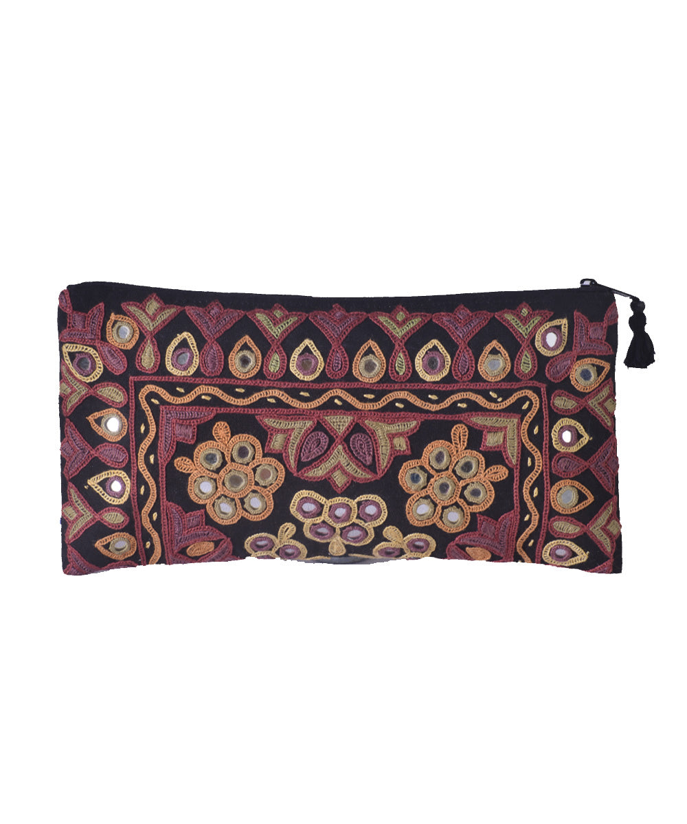 Multicolour hand embroidery cotton clutch purse