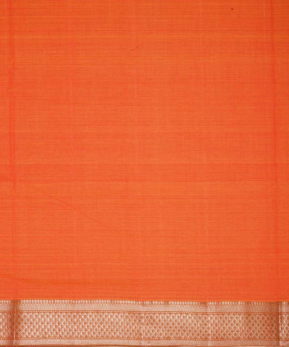 Orange silver big border cotton handwoven mangalagiri saree