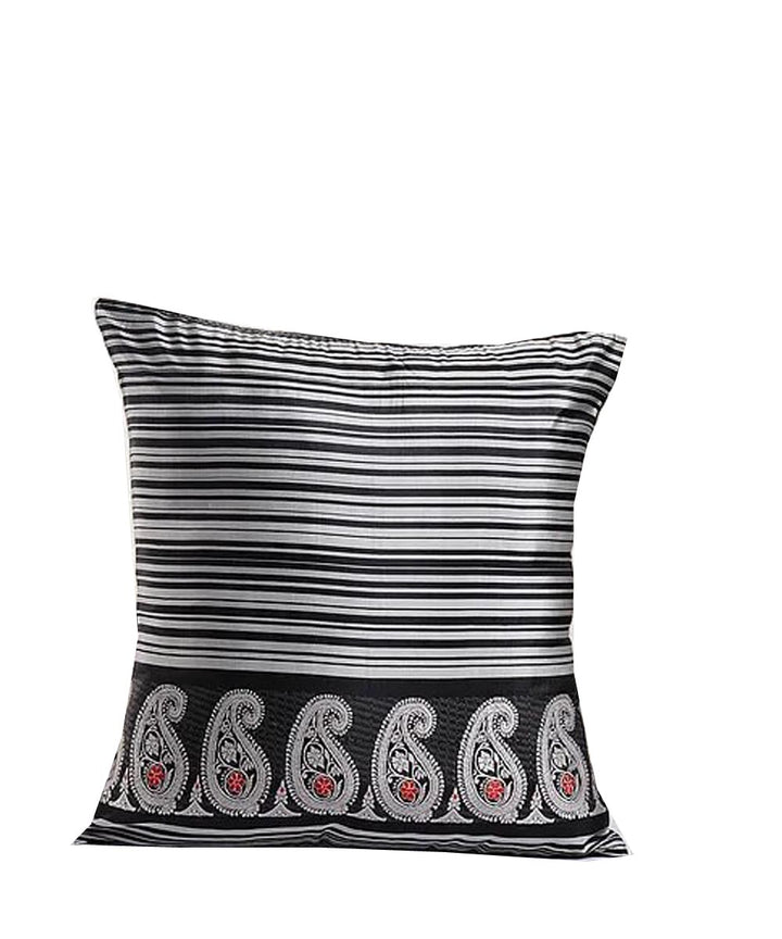 Black white silk baluchari cushion cover