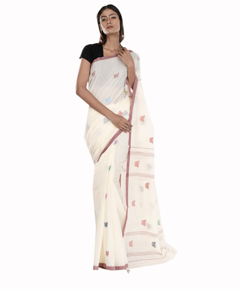 White handloom shantipuri bengal cotton saree