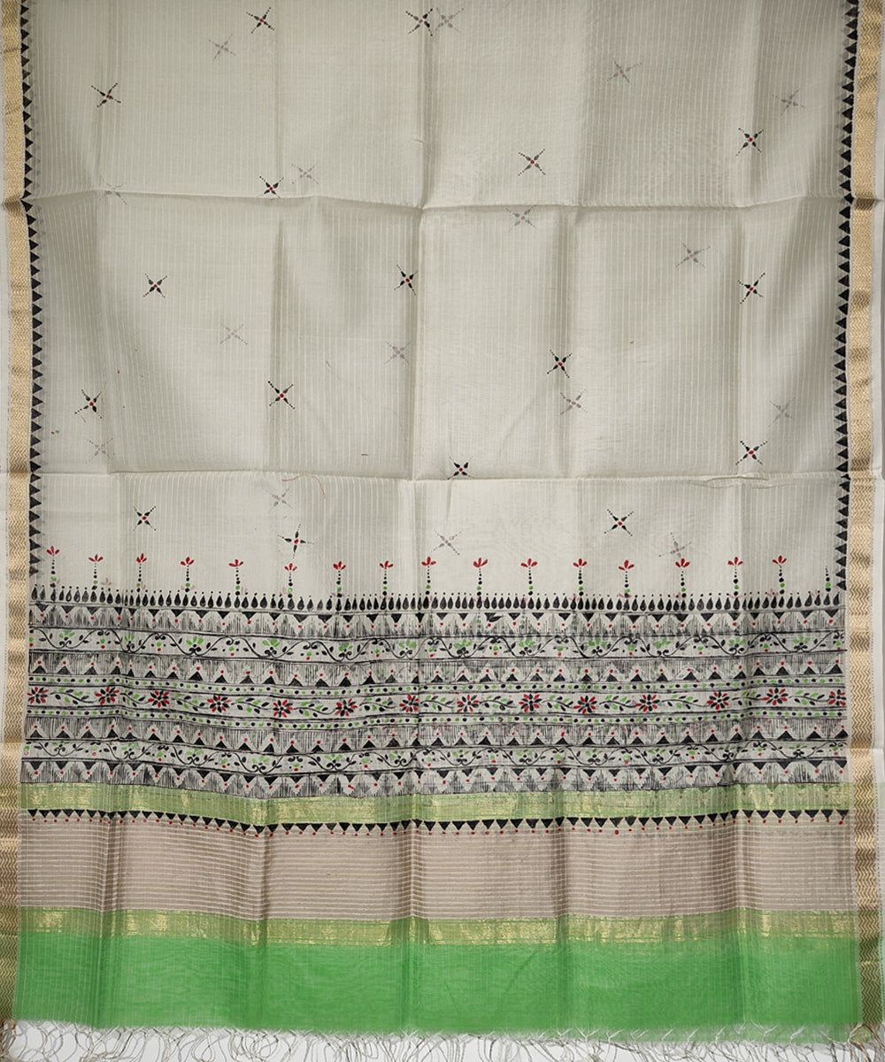 2pc Green handloom maheshwari block print cotton silk dress material