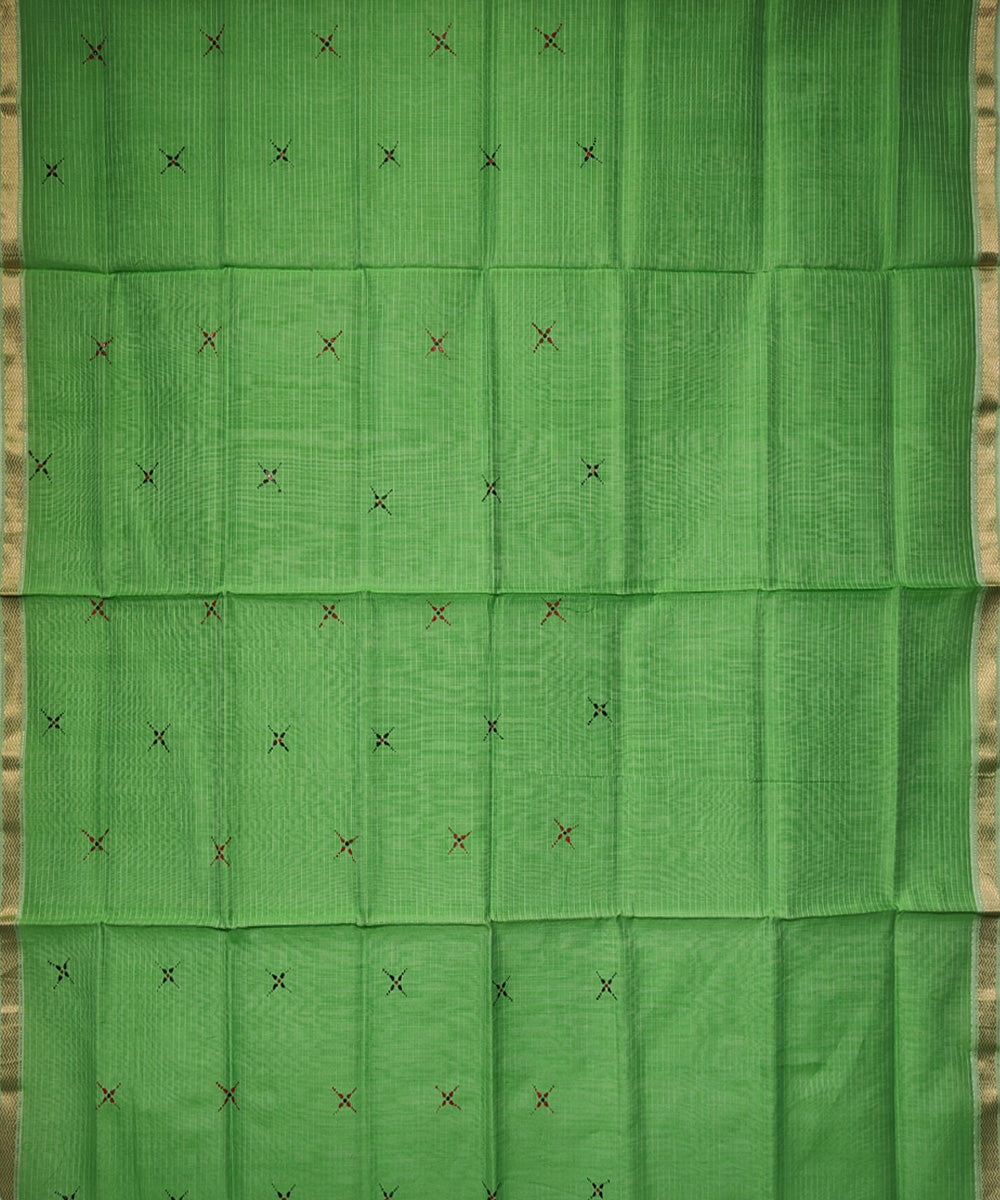 2pc Green handloom maheshwari block print cotton silk dress material