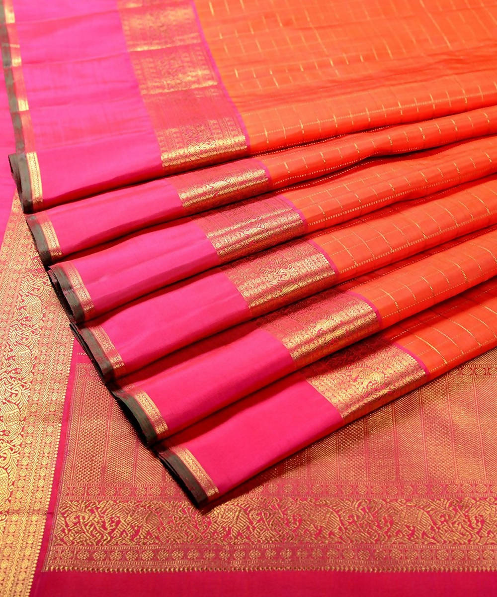 Light orange handloom kanjivaram bridal silk saree